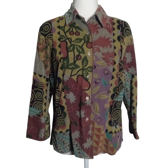 Citron Santa Monica Artsy Mixed Print Butterfly 100% Cotton Button Up Size Small - Picture 1 of 8